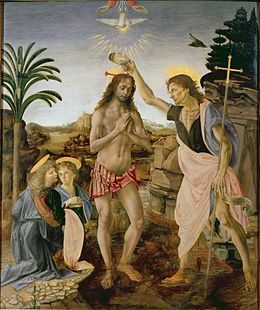 Andrea_del_Verrocchio,_Leonardo_da_Vinci_-_Baptism_of_Christ_-_Uffizi